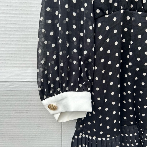ZARA bloggers favourite Poka Dot Mini Dress With Gold Button black white - Picture 12 of 15